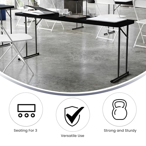 Flash Furniture Kathryn 6' Rectangular Plastic Folding Table, Long Plastic Foldable Table for Indoor/Outdoor Events, Black