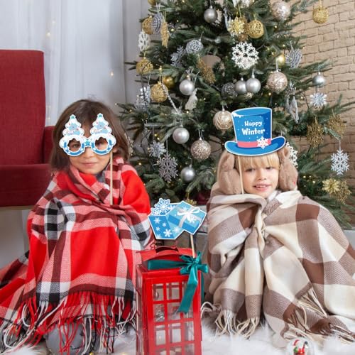 30 Pack Snowman Photo Booth Props, Winter Wonderland Snow Booth Props Winter Party Decorations