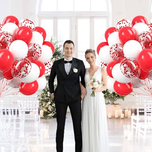 60pcs Red and White Balloons 12inch with White Red Confetti Balloons for Wedding Engagement Christmas Valentine's Day Birt...