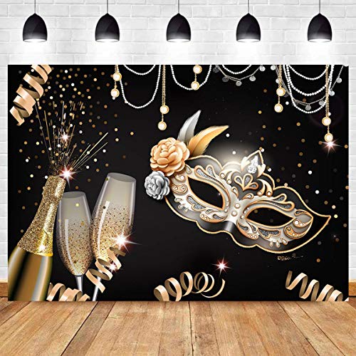 Masquerade Party Backdrops Retro Gold Black Mask Carnival Birthday Photography Backdrop 7x5ft Vinyl Fiesta Mardi Gras Danc...