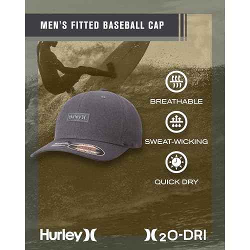 Hurley Mens Baseball Cap - Lightweight H2O-DRI Breathable Moisture Wicking Curved Brim Fitted Hats for Men
