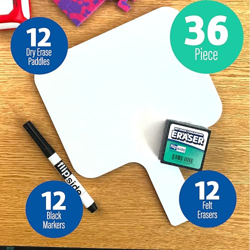 Flipside Products Rectangular Dry Erase Answer Paddle w/Dry Erase Markers and Erasers, 36 Pieces, Auction, Handheld Whiteb...