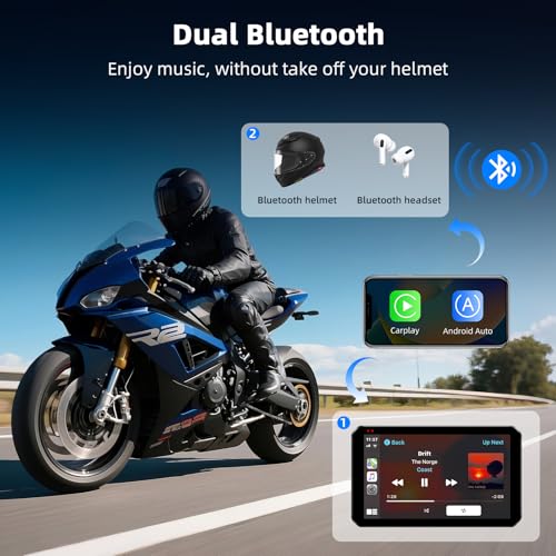 6.25" CarPlay Motorcycle IP67 Waterproof Motorcycles GPS Navigation System Moto Carplay & Android Auto Screen with Dual Bl...
