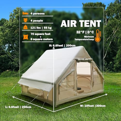 Inflatable Camping Tent, Glamping Inflatable Tent for Camping, 4 Season Water&Windproof Outdoor Oxford Blow Up Cabin Tent ...