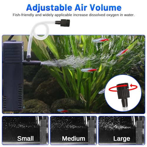 Aquarium Filter Small Betta Fish Tank Filter for 2-15 Gallon Silent 4-in-1 Adjustable Air Flow Fish Turtle Shrimp Tank Fil...