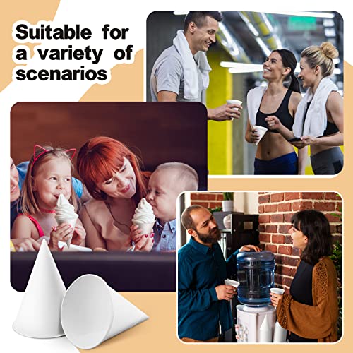 Roshtia 400 Pcs Paper Cone Cups Thicken Disposable Cone Cups for Shaved Ice, Slushies Water Cooler Dispenser, White (4 oz)