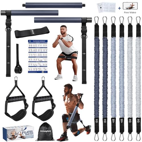 Upgraded Pilates Bar Kit with Resistance Bands Natural Latex for Women & Men, Heavy-Duty Stainless Steel Multifunctional Y...