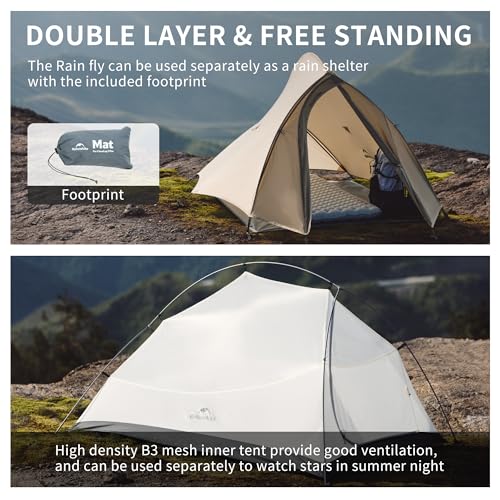 Naturehike Cloud-Up 1 Person Tent, Lightweight Backpacking Tents for One Man, Waterproof Ultralight One Person Tent for Ca...