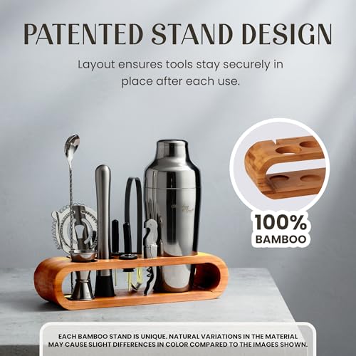 Mixology & Craft Cocktail Shaker Set with Bamboo Stand - Professional 10-Piece Bartender Kit - Complete Bar Set & Cocktail...