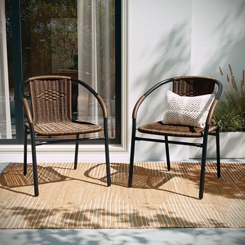 Flash Furniture Lila Modern Rattan Indoor/Outdoor Stackable Dining Chairs, Stacking Rattan Bistro Chairs for Patio or Rest...