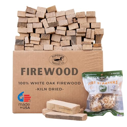 Superior Trading Oak Mini Fire Wood w/Fire Starter Pods, Winter Fireplace Starter, Wood Stove, USDA Cert 4-5” Kiln Dried F...