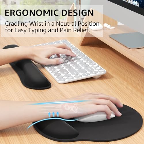 KTRIO Ergonomic Keyboard Wrist Rest and Mouse Pad with Wrist Rest Set, Memory Foam Wrist Support for Typing, Gaming, Offic...
