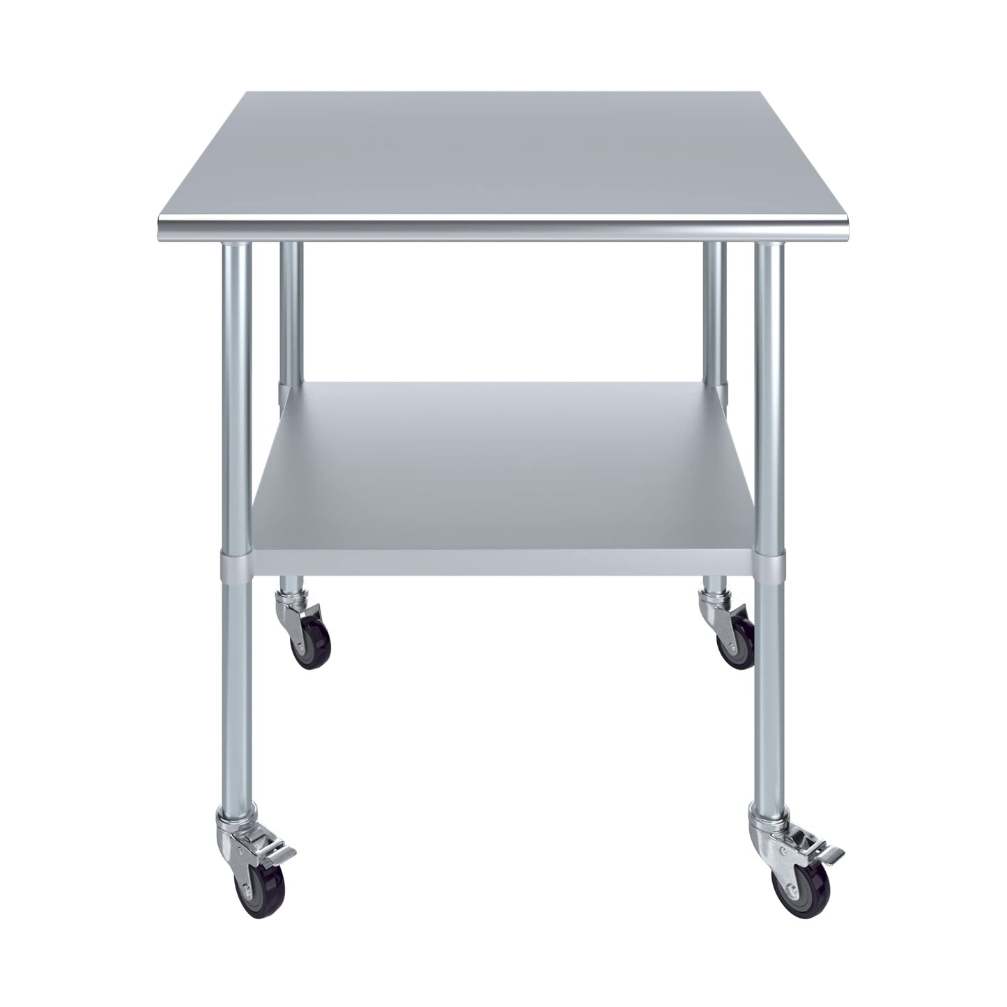 AmGood 30 in. x 36 in. Stainless Steel Work Table with Wheels | Metal Kitchen Food Prep Table | NSF