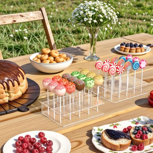 2 Pack Cake Pop Stand with Sticks Kit, Acrylic Lollipop Hold Stand, Clear Cake Pop Display Holder, 15 Holes Candy Pop Hold...