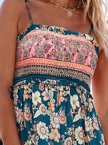 CUPSHE Women's Maxi Dress Ditsy Floral Smocked Summer Sundress Sleeveless Ruffled Spaghetti Straps Long Beach Formal Dress