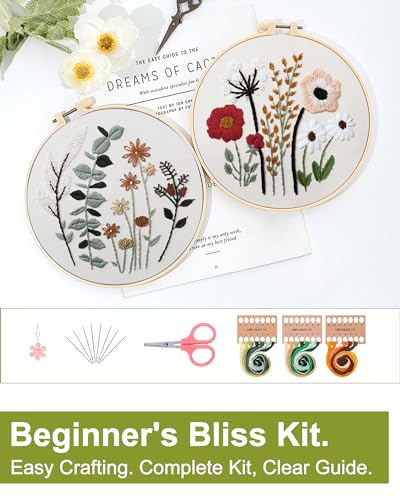 Santune 3 Sets Embroidery Kit,Cross Stitch Kits for Beginners,Needlepoint Kits for Adults with Easy Floral Pattern Hand Cr...