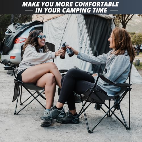 SAILARY 2PCS Folding Outdoor Beach Camp Chair with Cup Holder, Storage Pocket, Waterproof Bag Outdoor Arm Chair, Supports ...