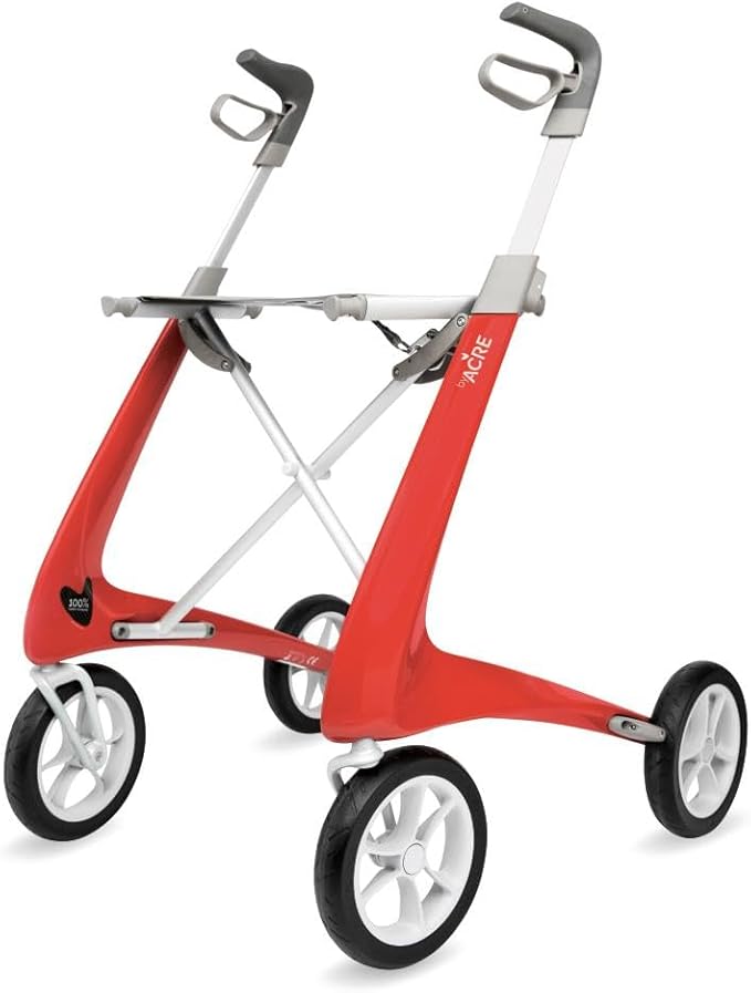 byACRE Carbon Ultralight Rollator Walker with Organizer Bag, Red, Regular Track