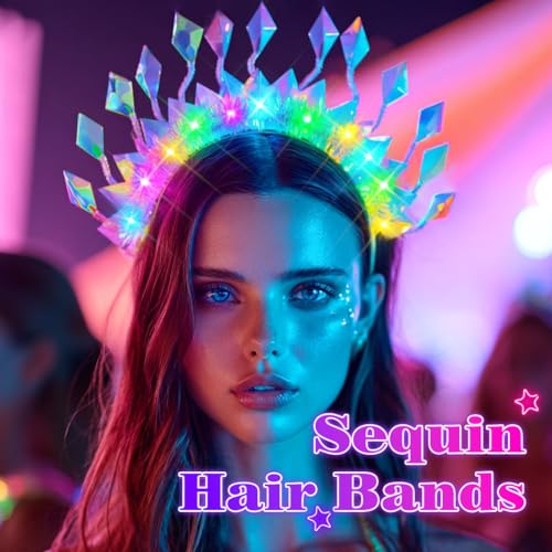 Zoestar Light Up Headband Sparkly LED Headbands Glow Party Hair Accessories for Women