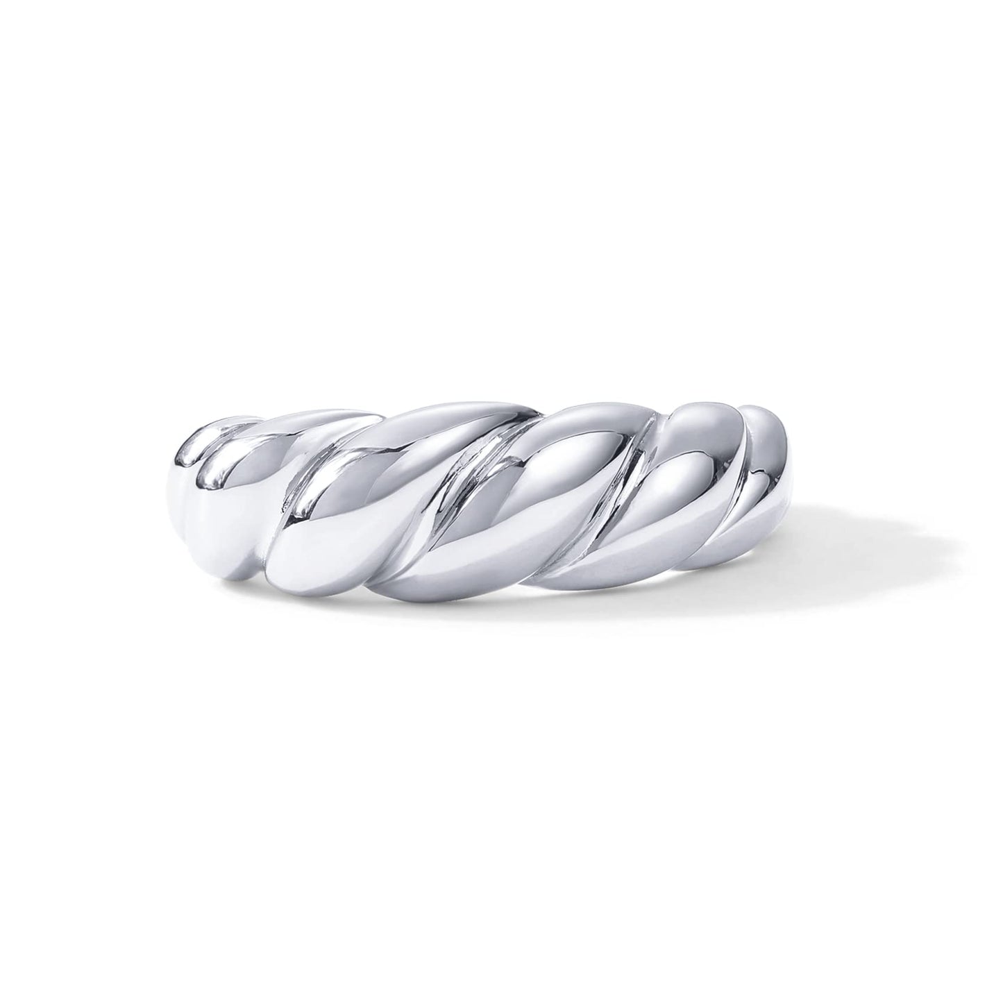 PAVOI Rhodium Plated Croissant Dome Rings for Women - Trendy Twisted Braided Band - Chunky Signet Stackable Ring Stetement Jewel