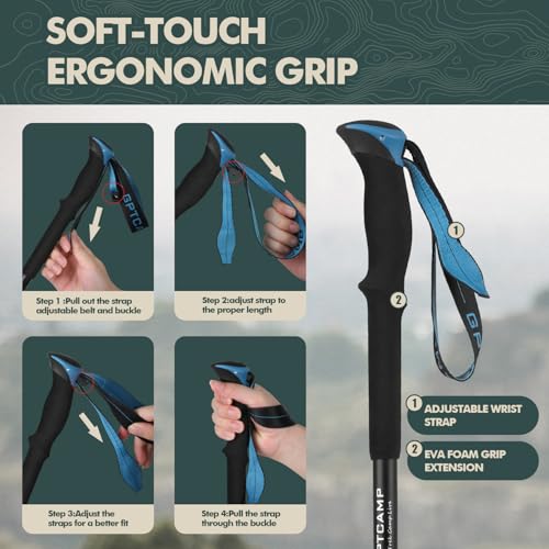 GPTCAMP Hiking Stick,1PC Trekking Pole Collapsible Hiking Pole,Lightweight Folding Adjustable Travel Walking Stick with EV...