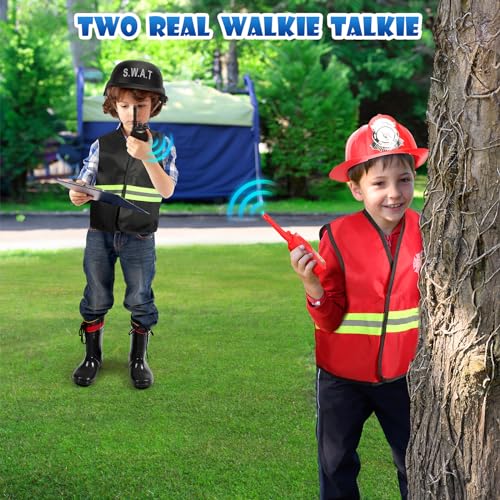 Cocojeci Boys Dress up Trunk Costumes Set,15pcs Pretend Role Play Set Fireman, Police, Construction Worker Costume with Ac...