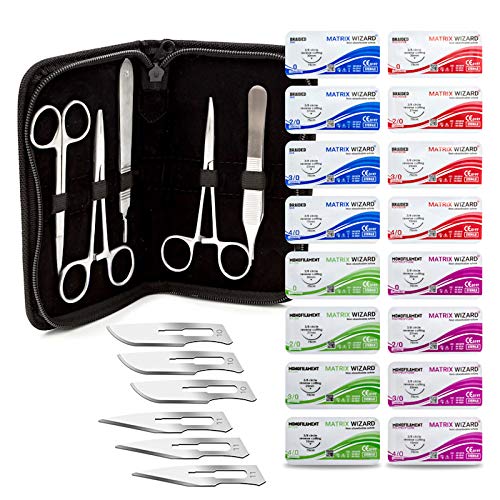 Sterile Sutures Thread with Needle Plus Tools - First Aid Field Emergency, Trauma Practice Suture Kit; Taxidermy; Medical,...