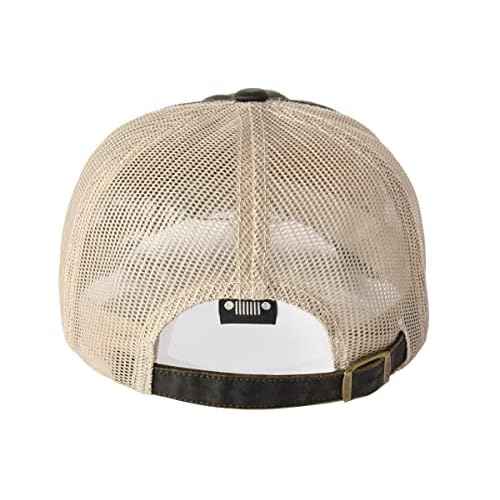 Jeep Waxed Chino Twill Patch Hat/Light Mesh with Rugged Reconditioned Look - Brown/Khaki