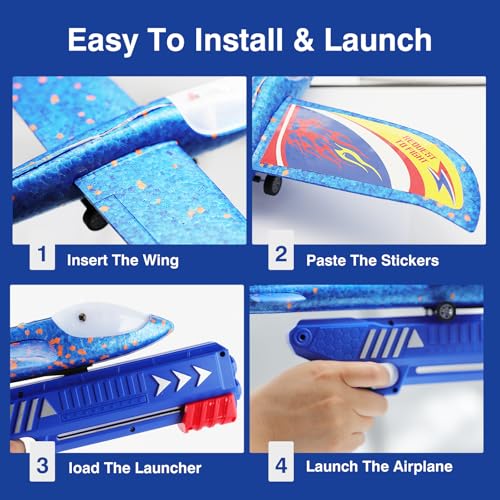 Wesfuner 3 Pack Foam Airplane Launcher Toys, 2 Flight Mode Glider Plane,Kids Flying Toy,3 4 5 6 7 8 9 10 11 12 Year Old Bo...
