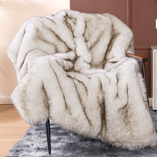 Touchat 1000GSM Faux Fur Throw Blanket, Super Thick Warm Cozy Heavy Blankets for Couch Bed Sofa, Plush Fuzzy Elegant Winte...
