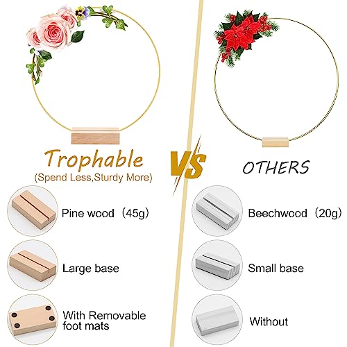 trophable 15Pcs 12 Inch Metal Floral Hoop Centerpiece with 15 PCS Wood Place Card Holders and Adjustable Foot Pads, Gold W...