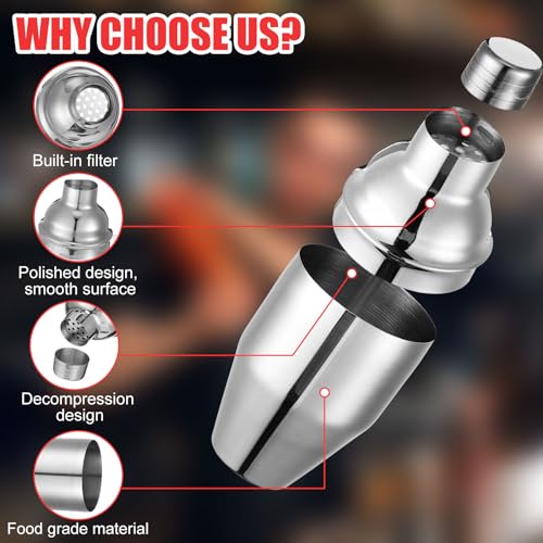 Nitial 6 Pcs Bar Cocktail Shaker Professional Stainless Steel Martini Drink Mixer with Built-in Strainer for Bartending No...