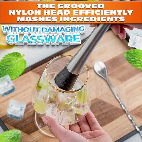 Stainless Steel Stir Spoon Muddler for Cocktails Set - Muddler Old Fashioned Cocktail Kit Ice Crusher Bar Spoon Cocktail M...