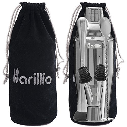 Barillio Mixology Bartender Kit - 8 pcs Stainless Steel Travel Cocktail Shaker Set with Bag - Bar Tools Set with Martini S...