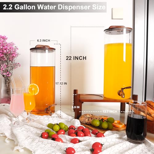 2PCS 2.2 Gallon Drink Dispenser,Glass Water Dispenser with Stand,Beverage Dispenser with Stainless Steel Spigot,Drink Disp...