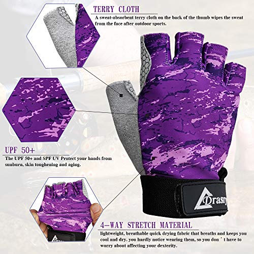 Drasry UV Fishing Gloves Fingerless Sun Protection Men Women UPF50+SPF for Fishing Kayaking Paddling Hiking Sailing Rowing...
