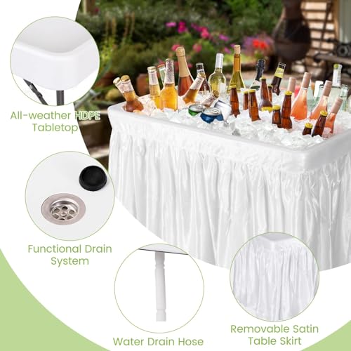 Giantex Folding Ice Table with Drain, 4 ft Portable Cooler with Removable Skirt, No Assembly, Fill and Chill Table for Foo...