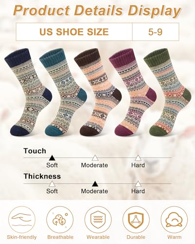 Senker Fashion Wool Socks for Women, Crew Boot Warm Sock for Hiking Trekking Work Outdoor Winter Gifts for Women Mom Her