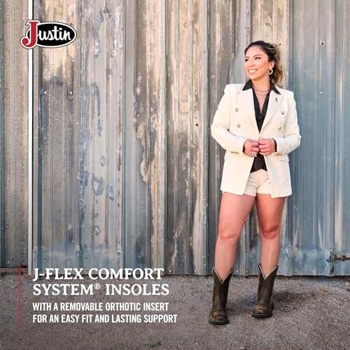 Justin Mandra 8¡± Western Boots for Women - Durable Cowhide Leather Square Toe Cowgirl Boots with Vivid Stitching, J-Flex Comfort & Non-Slip Outsoles