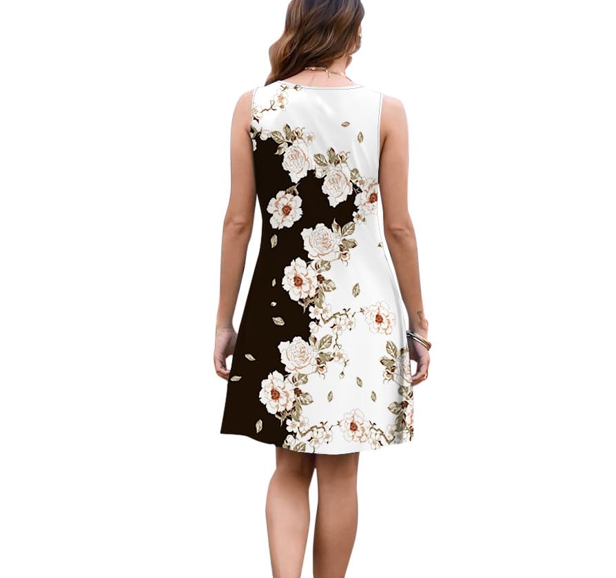 Vintage Floral Printed Summer A-Line Elegant Dresses Womens Beach Sundress Ladies Casual Boho Tank Dress
