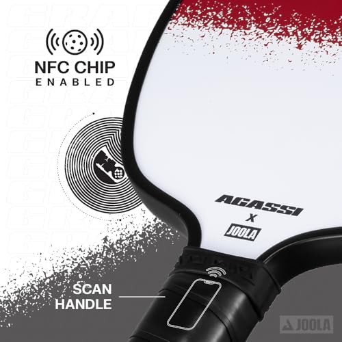 JOOLA Agassi GRAF Champion 12mm Pickleball Paddle - Sandblasted Pickleball Racket Increases Spin & Control - Agassi Shape with Extended Sweet Spot - UPA-A Certified - USAP Approved - NFC Chip Enabled