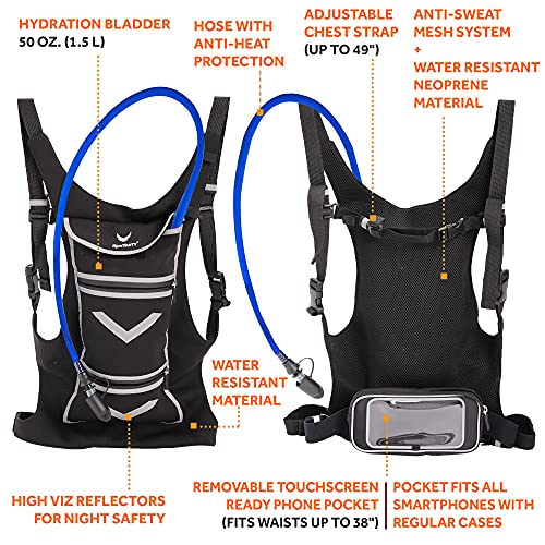 New Running Hydration Backpack Vest - w/50 oz Water Bladder Reservoir & Touchscreen Ready Phone Pocket - 360° Reflective &...