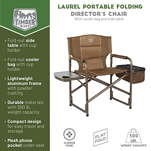 TIMBER RIDGE Folding Camping Chair with Cooler Bag, Director Chair Foldable with Side Table for Adults, Camp Chairs for Ou...