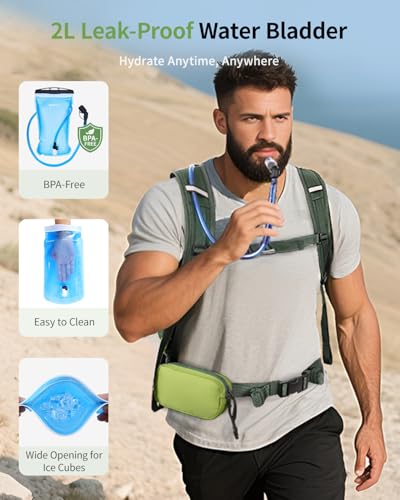 ECOHUB Hydration Backpack for Men Women, 20L Lightweight Hiking Daypack Cycling Backpack with 2L Water Bladder, Insulated ...