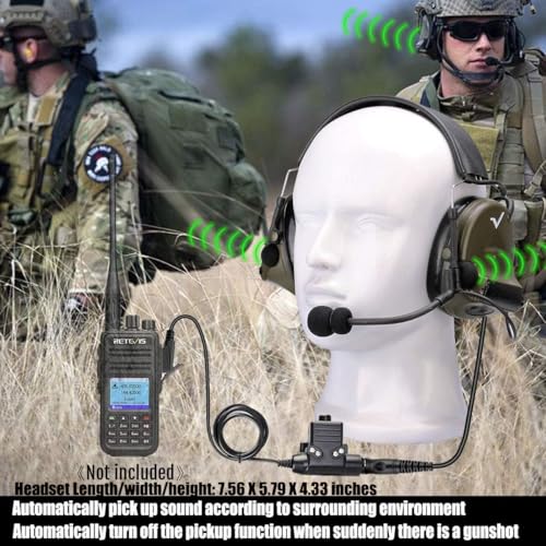 Retevis EHK007 Tactical Headset,Hunting & Shooting Earmuffs with Mic, Sound Amplification, Noise Reduction Walkie Talkie H...