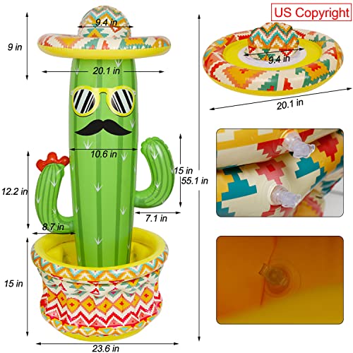 Triumpeek Inflatable Cactus Cooler, 55" Fiesta Cactus Ice Bucket Wearing Sombreros for Summer Swimming Pool Hawaiian Theme...