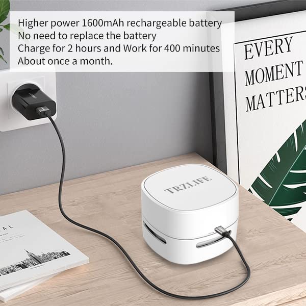 TRZLIFE Desk Vacuum Cleaner, Rechargeable and Durable Mini Desktop Vacuum with Bonus Accessories Desk Cleaner Sucks Tiny Items and Crumbs from Desktop Drawer Countertop Ideal as a White Elephant Gift