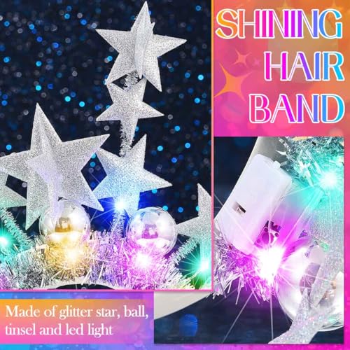 CAKURE Light Up Star Headband Led Ball Headbands Glitter Hair Band Hair Accessories for Adult