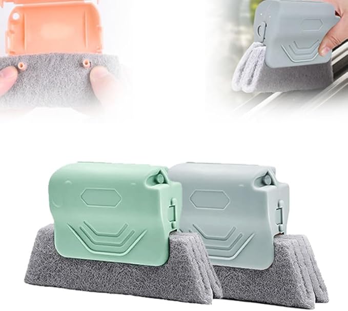Magic Window Track Cleaner, 2024 New Window Groove Cleaning Brush Tools Set, Creative Cleaner Brushes Tools for Window lides Gaps, Sliding Door Track, Tile Lines Shutter Car Vents (Grey+Green)