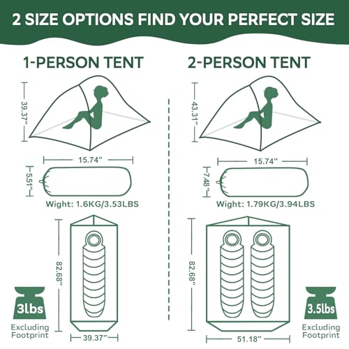 1-2 Person Lightweight Backpacking Tent - Waterproof Tent for 3 Season, Ultralight Camping Tent for Outdoor, Easy Setup fo...